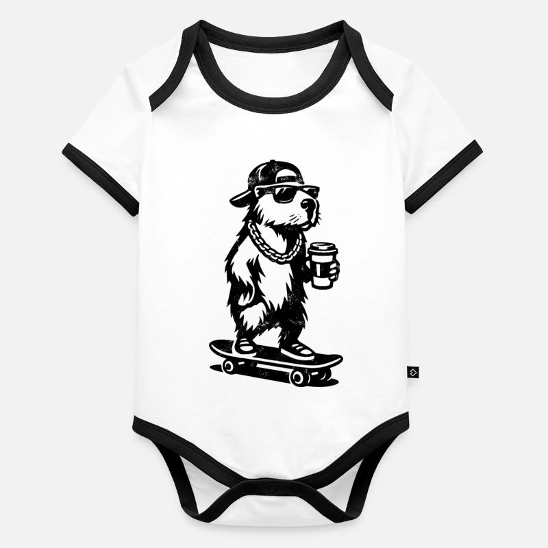 Capy to go | Capybara Skateboard | Coffee Organic Baby Contrasting Bodysuit