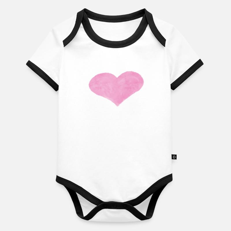 Coeur d’aquarelle rose Body Bébé bio contrasté manches courtes
