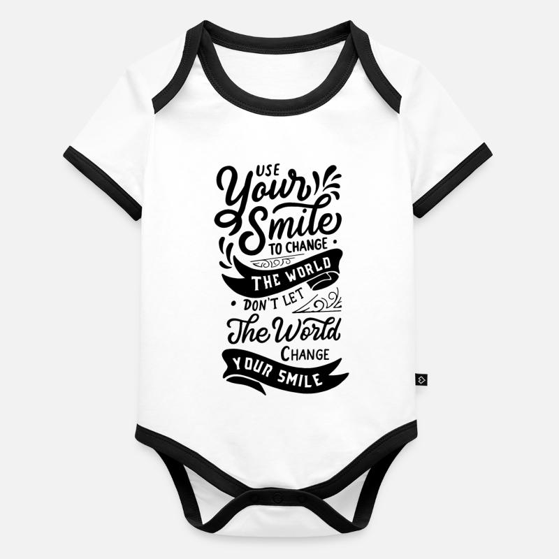 Use Your Smile Change The World Quote Baby Bio-Kurzarm-Kontrastbody