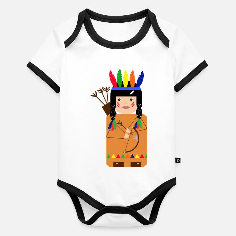 Kleiner indianischer gefiederter Krieger Baby Bio-Kurzarm-Kontrastbody
