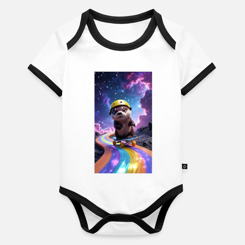 Space otter with skateboard Organic Baby Contrasting Bodysuit