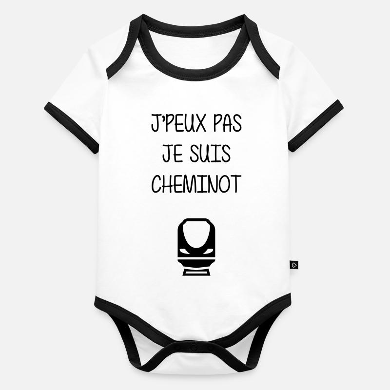 Cheminot / Chemin de fer / Train / Metro Body Bébé bio contrasté manches courtes