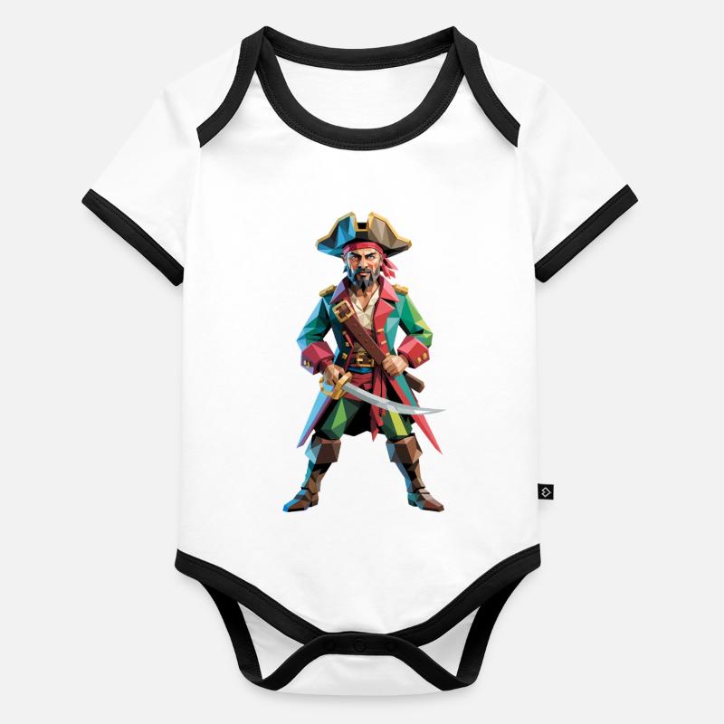 Pirat - Cooles Low Poly Logo Baby Bio-Kurzarm-Kontrastbody