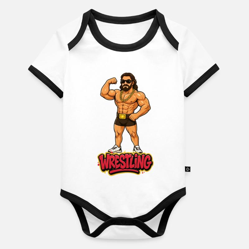 Wrestler Cartoon Baby Bio-Kurzarm-Kontrastbody
