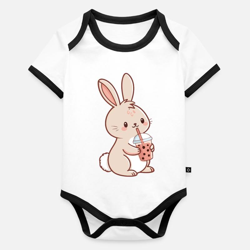 Kawaii Bunny and Bubble Tea Organic Baby Contrasting Bodysuit