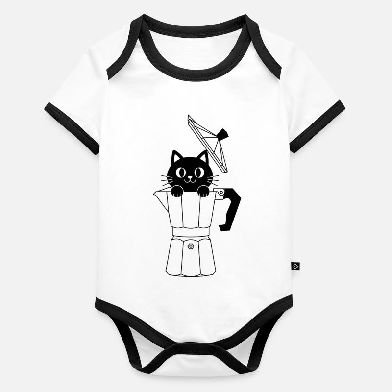 Geometrische Katze mit Bogen Baby Bio-Kurzarm-Kontrastbody