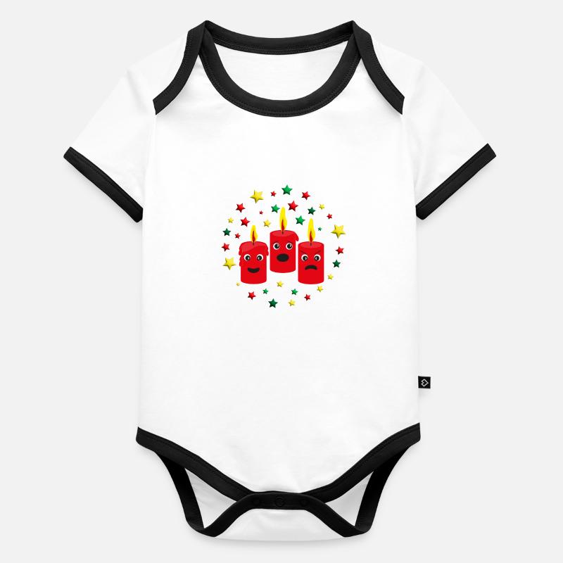 3. Adventskerzen mit Sternen. Baby Bio-Kurzarm-Kontrastbody