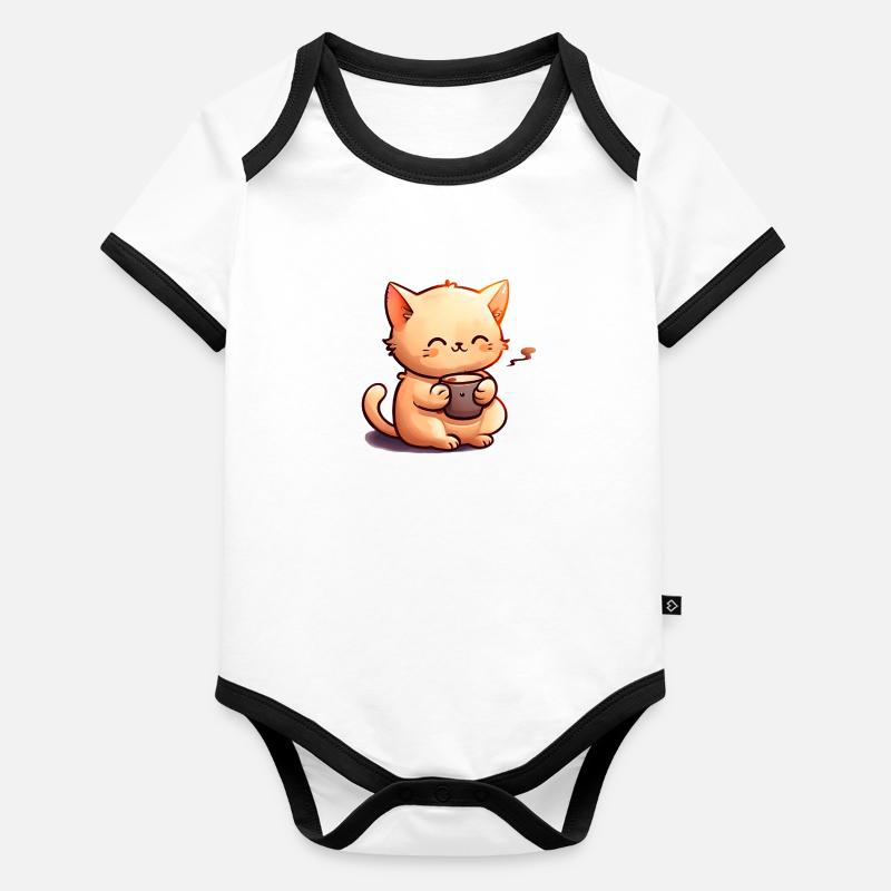 Coffee Cat - Coffee Lovers - Good morning Organic Baby Contrasting Bodysuit