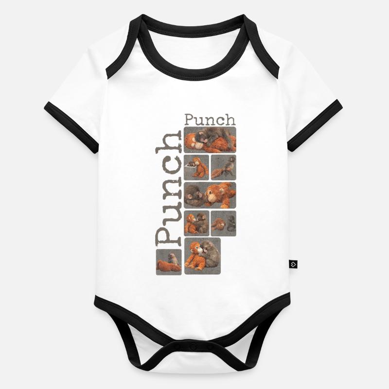 Süßer Baby Affe gibt Faustschlag Monkey Punch Baby Bio-Kurzarm-Kontrastbody