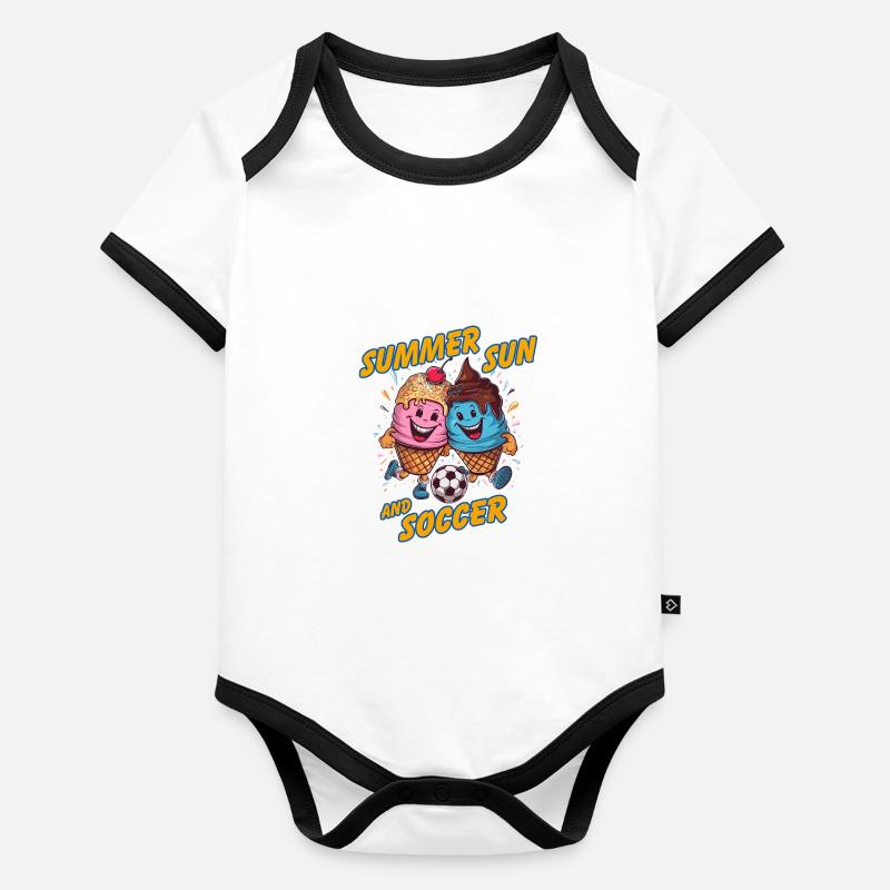 Soleil d’été Soccer Rire Coups de pied Cornets de crème glacée Body Bébé bio contrasté manches courtes