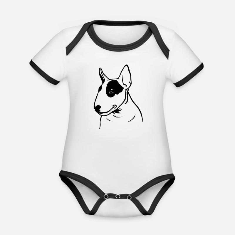 Profil de Bull Terrier (G) - Body Bébé bio contrasté manches courtes - blanc/noir