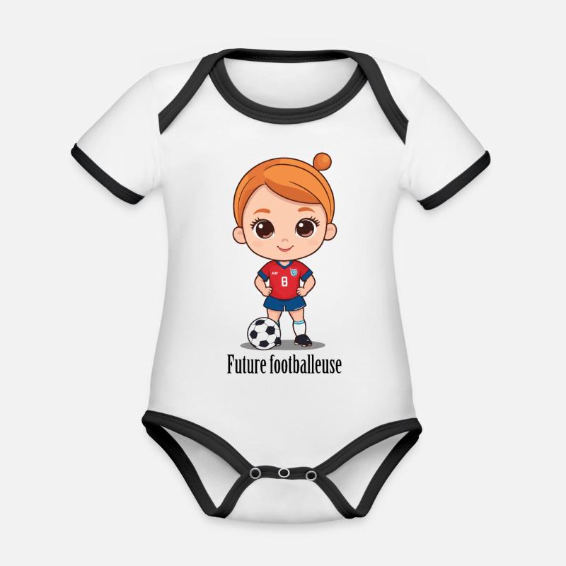 Future footballeuse - Body Bébé bio contrasté manches courtes - blanc/noir