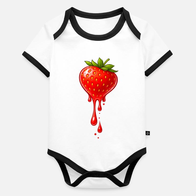 Erdbeere mit Tropfen Illustration Baby Bio-Kurzarm-Kontrastbody