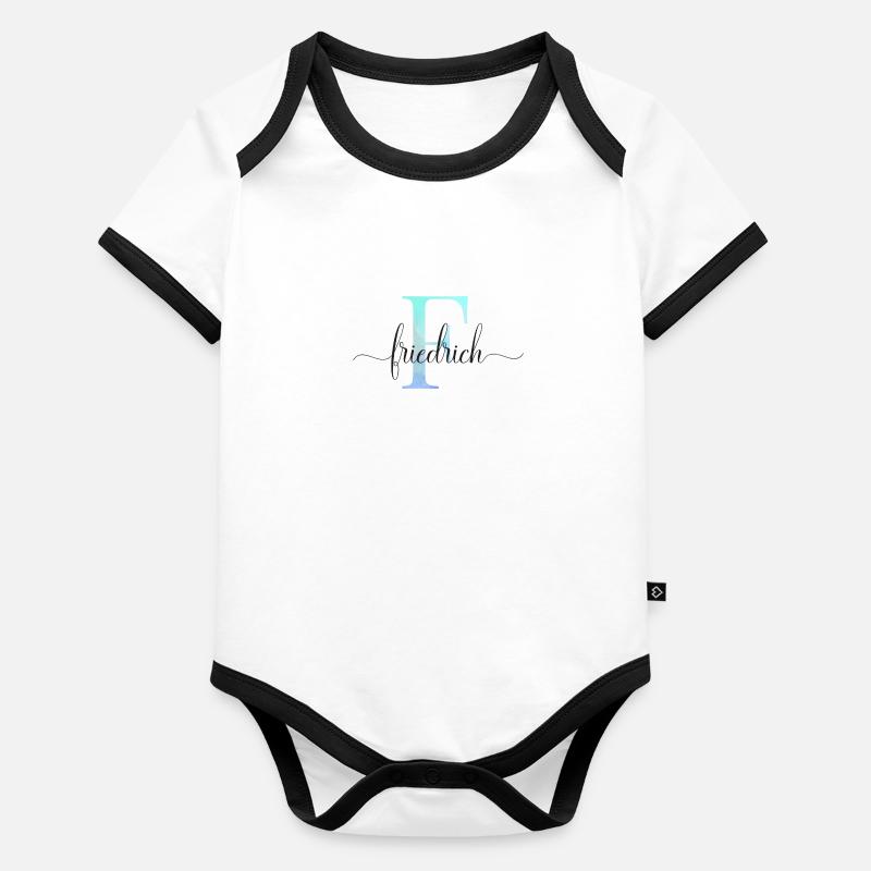 E| Monogram | Name | Frederick | Watercolor Organic Baby Contrasting Bodysuit