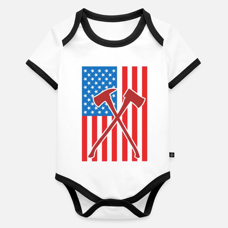 Drapeau de Fire Fighting USA Body Bébé bio contrasté manches courtes