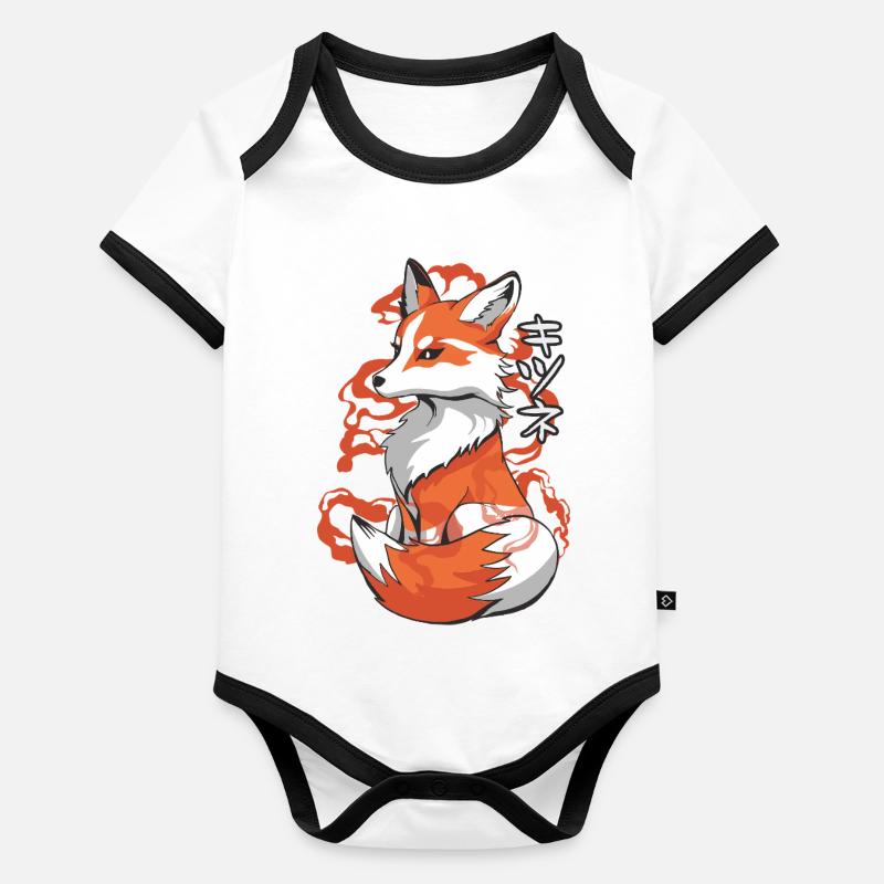 Style Ukiyo Renard vibrant Body Bébé bio contrasté manches courtes