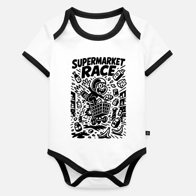 Supermarché Course Enfants Drôle Body Bébé bio contrasté manches courtes