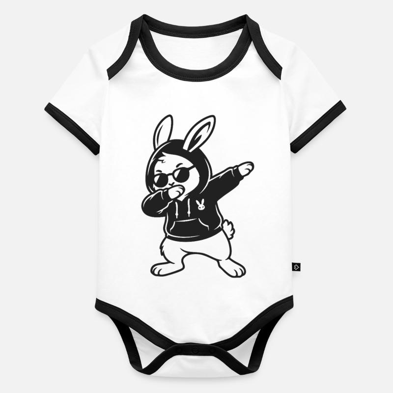 Lapin de Pâques qui tappe Cool Bunny Pâques drôle - Body Bébé bio contrasté manches courtes -