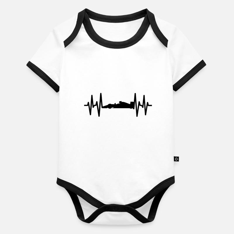 Battement de coeur de voiture de course de formule Body Bébé bio contrasté manches courtes