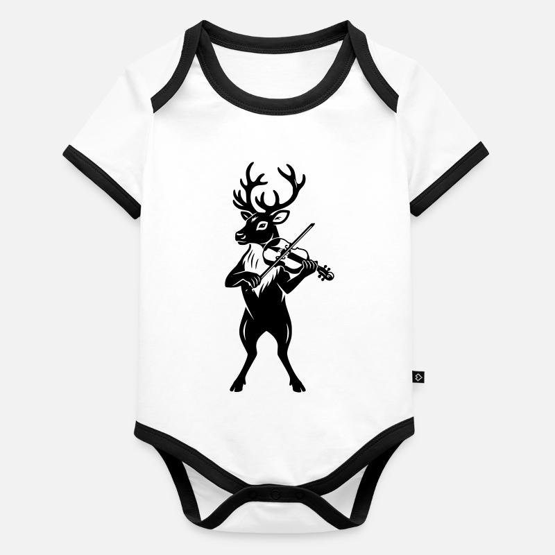 Illustration de bande dessinée de rennes jouant du violon Body Bébé bio contrasté manches courtes