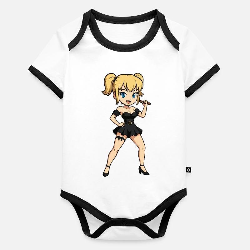 Blonde Rocksängerin auf der Bühne Baby Bio-Kurzarm-Kontrastbody