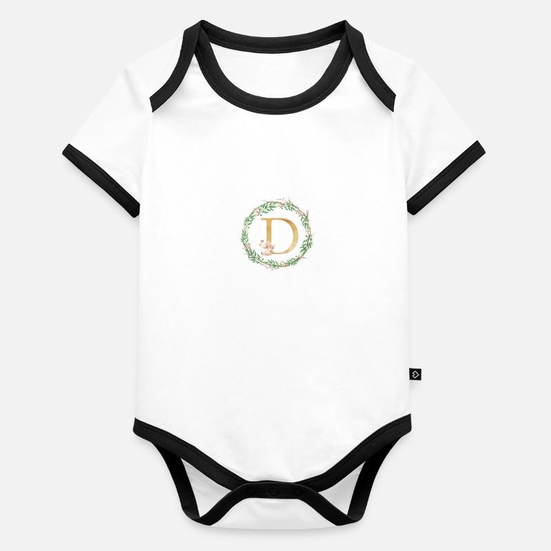 Monogramme D personnalisable - Body Bébé bio contrasté manches courtes - undefined