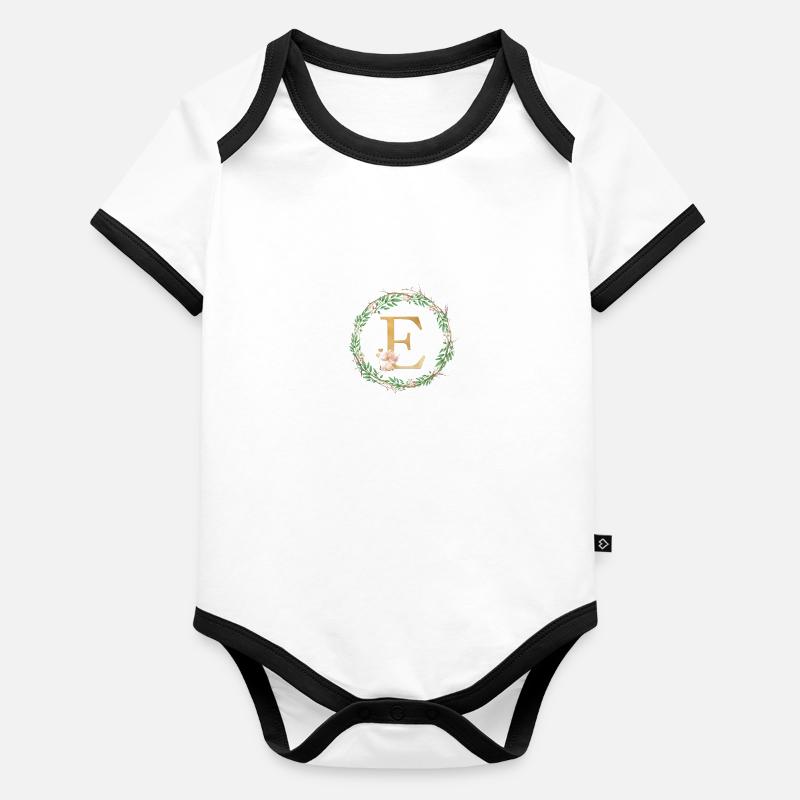 Monogramme E personnalisable - Body Bébé bio contrasté manches courtes - undefined