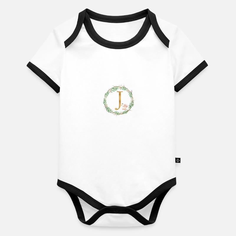 Personalisierbar Monogramm J - Baby Bio-Kurzarm-Kontrastbody - undefined