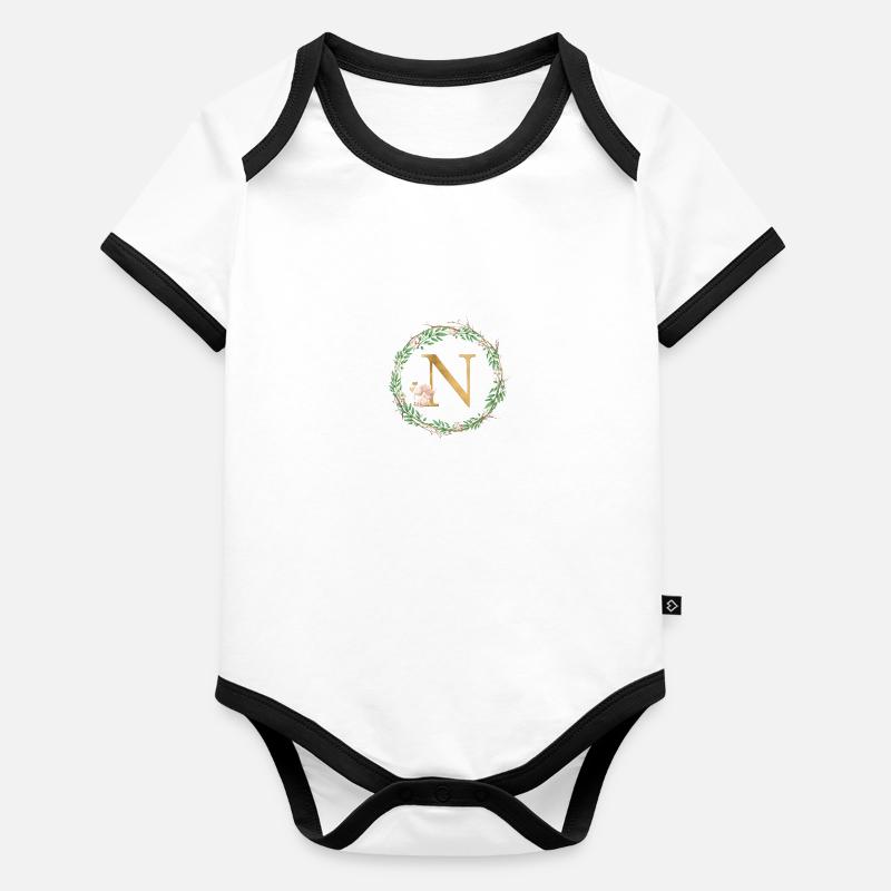 Monogramme N personnalisable Body Bébé bio contrasté manches courtes