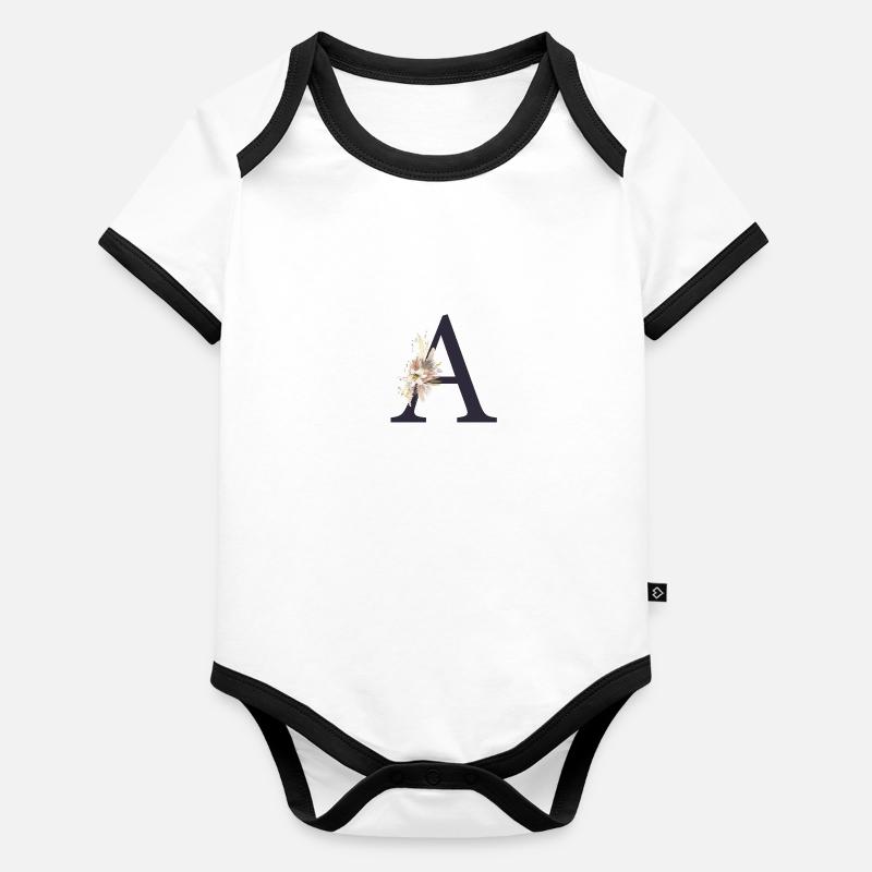 Customizable Monogram A Floral Organic Baby Contrasting Bodysuit