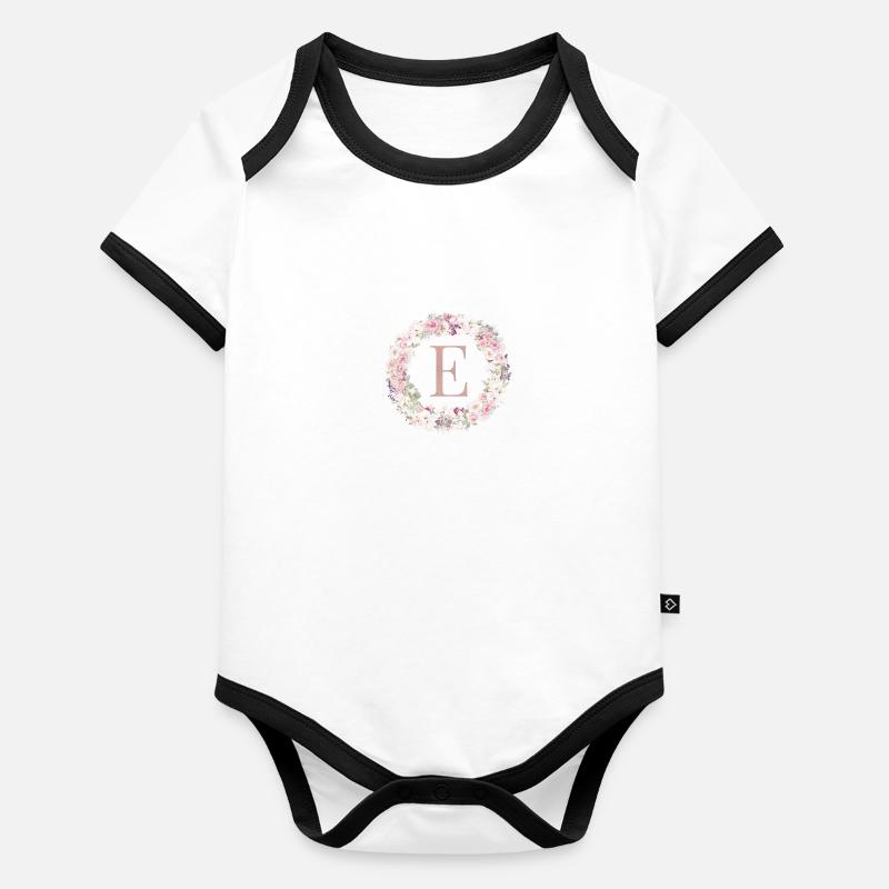 Customizable Monogram E wreath - Organic Baby Contrasting Bodysuit - undefined