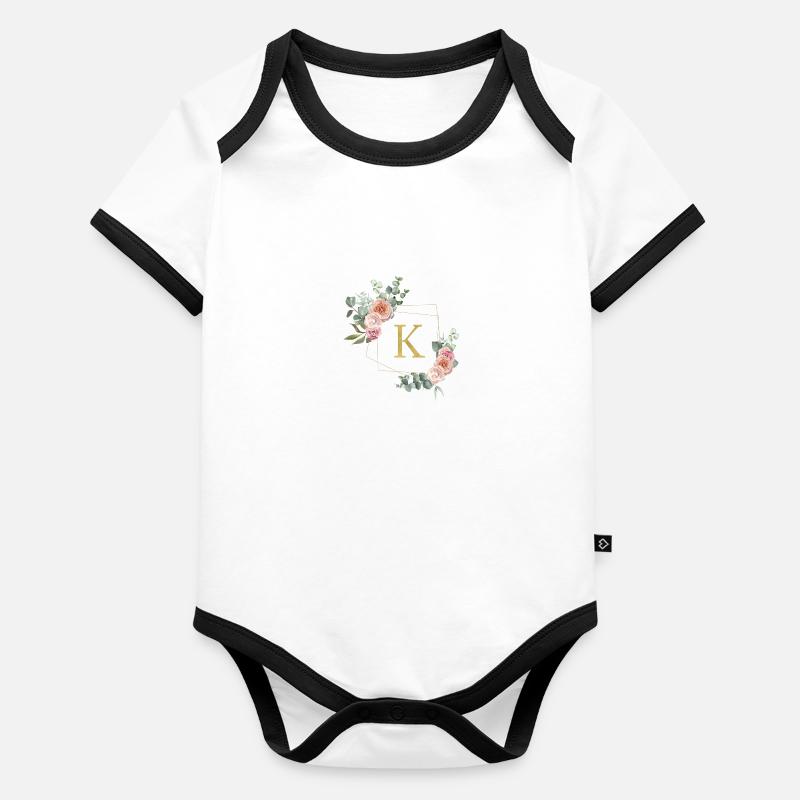 Personalisierbar Monogramm K Floral Baby Bio-Kurzarm-Kontrastbody