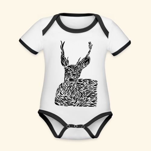 deer black and white - Vauvan kontrastivärinen, lyhythihainen luomu-body