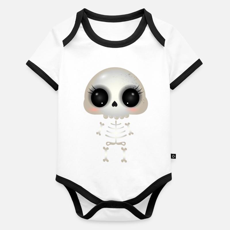cute skull with dark eye sockets and eyelashes Organic Baby Contrasting Bodysuit