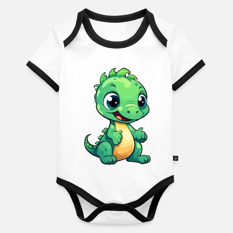 Mignon bébé dinosaure souriant - Body Bébé bio contrasté manches courtes - undefined