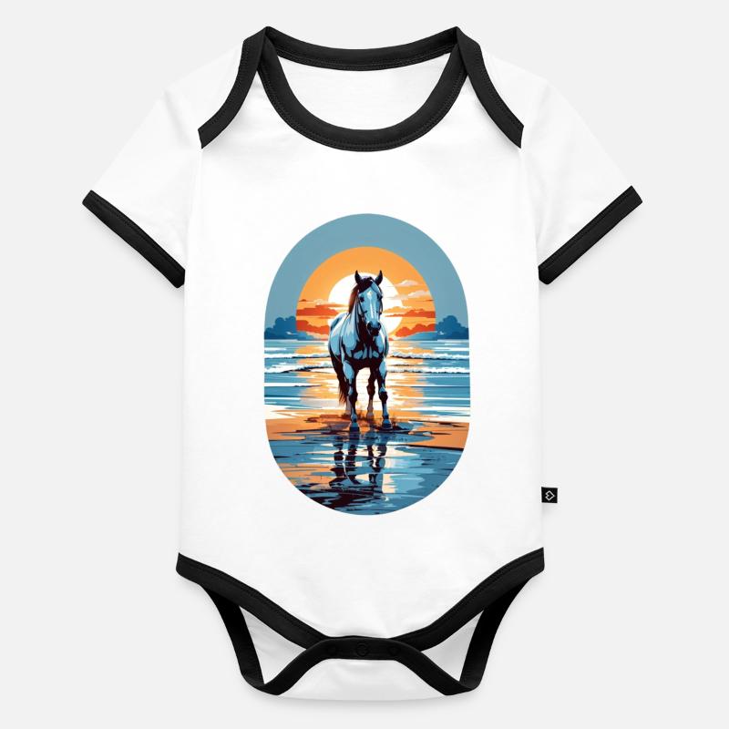 Pferd am Strand Baby Bio-Kurzarm-Kontrastbody