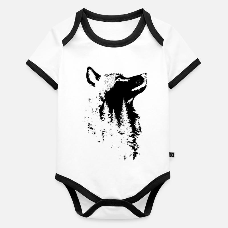 Silhouette de forêt de visage de loup Body Bébé bio contrasté manches courtes