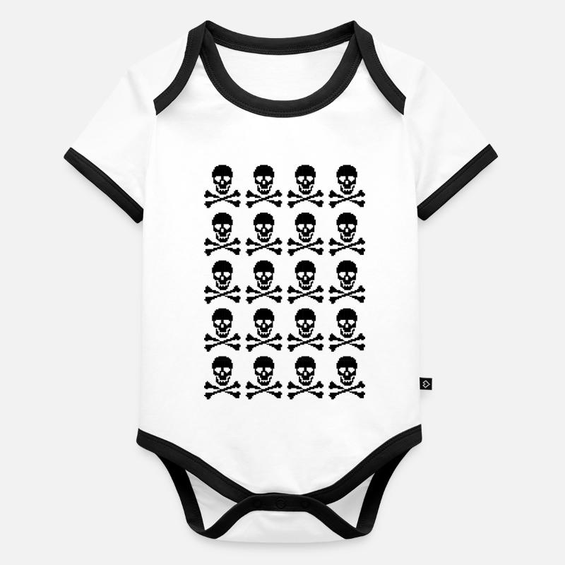 Motif de crânes pixelisés Body Bébé bio contrasté manches courtes