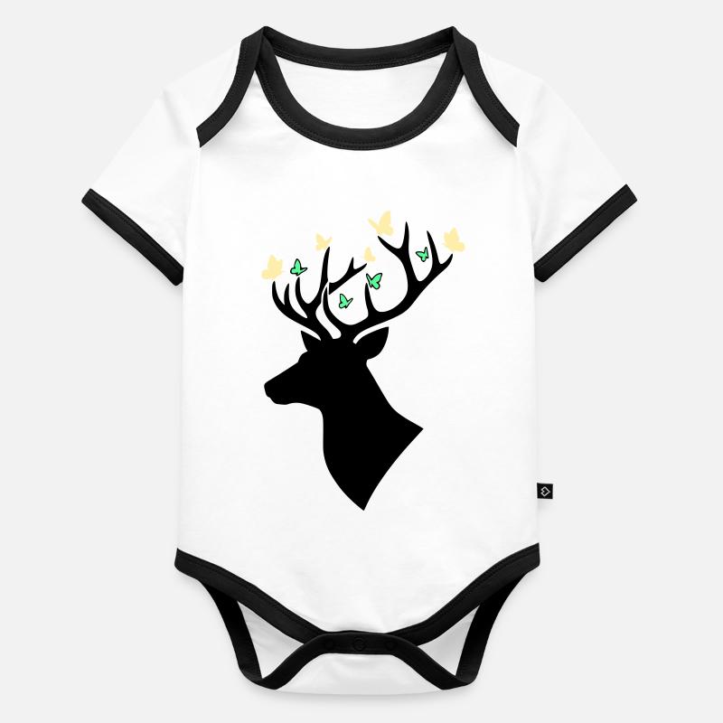 Hirschkopf Schmetterling Bunt Baby Bio-Kurzarm-Kontrastbody