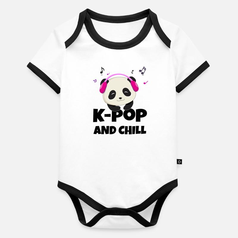 K-POP et chill. Blanc # 1 Body Bébé bio contrasté manches courtes