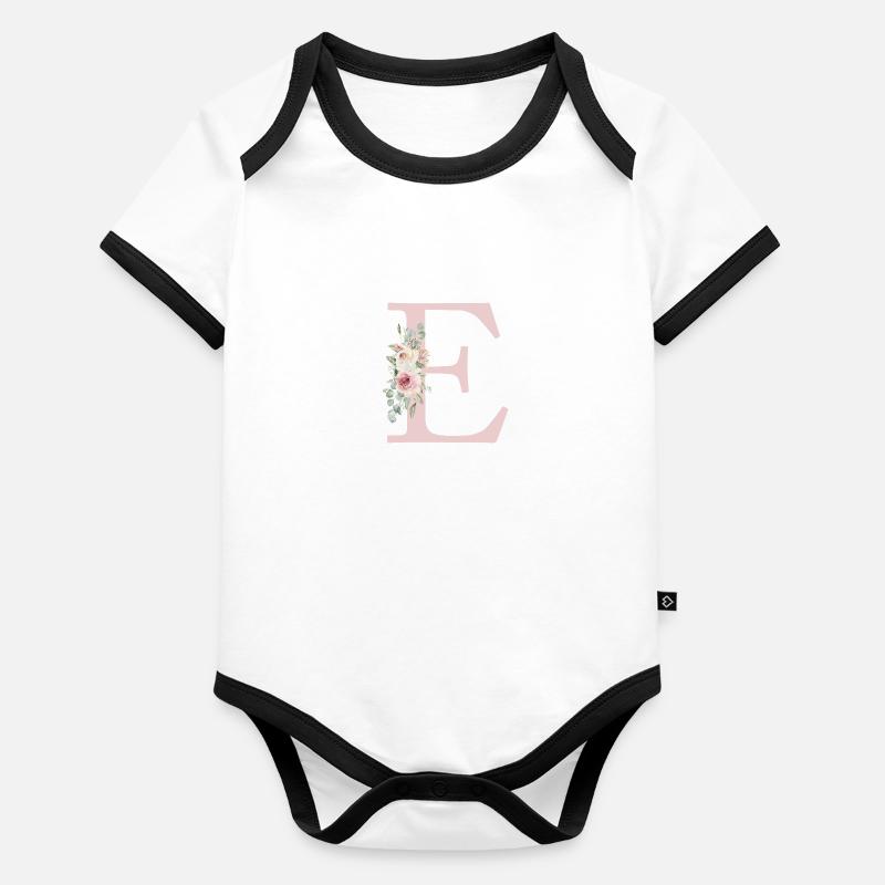 E| Monogramm | Eukalyptus-Pastell-Blumen-Blau Baby Bio-Kurzarm-Kontrastbody