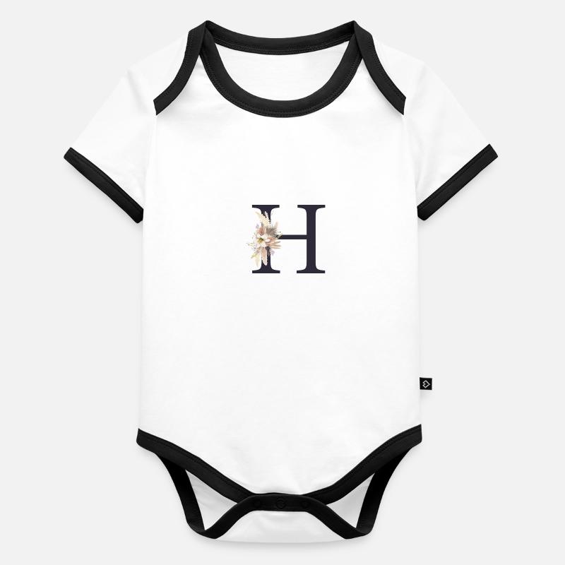 Personalisierbar Monogramm H Floral Baby Bio-Kurzarm-Kontrastbody