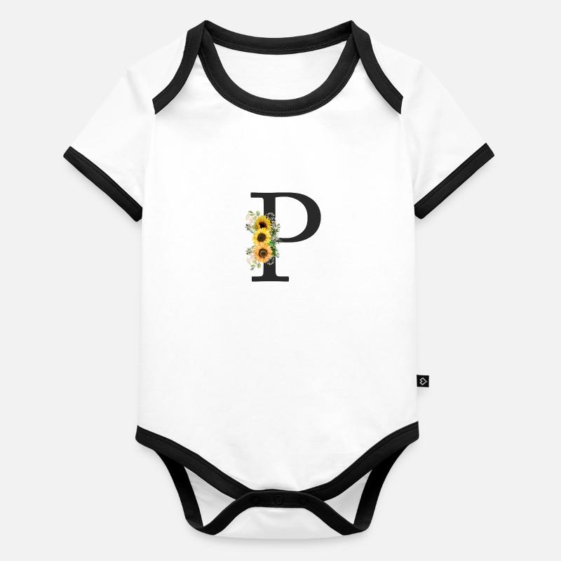 P Monogramme Tournesols Body Bébé bio contrasté manches courtes