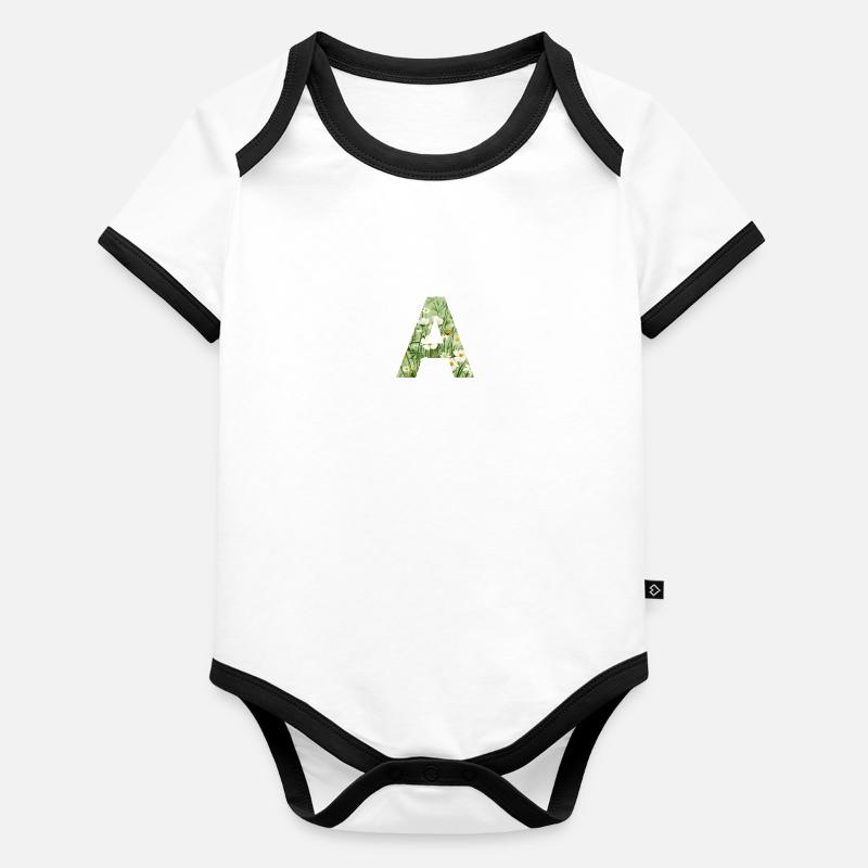 Buchstabe A, Monogramm, Blumenmuster - Baby Bio-Kurzarm-Kontrastbody - undefined