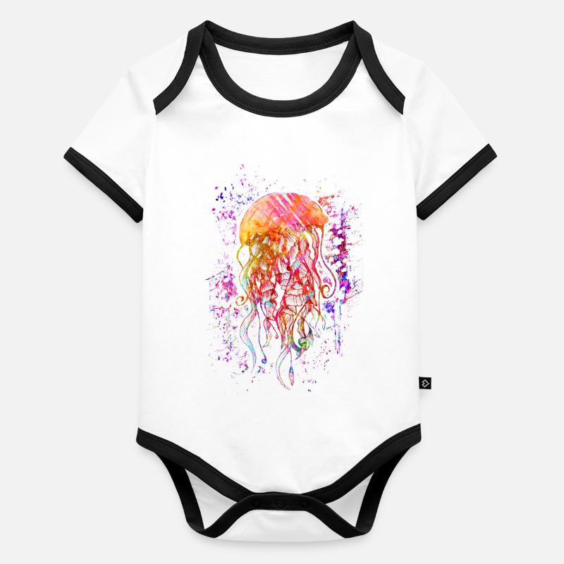 Cthulhu - Méduse - Nébula - Art coloré - Méduse Body Bébé bio contrasté manches courtes
