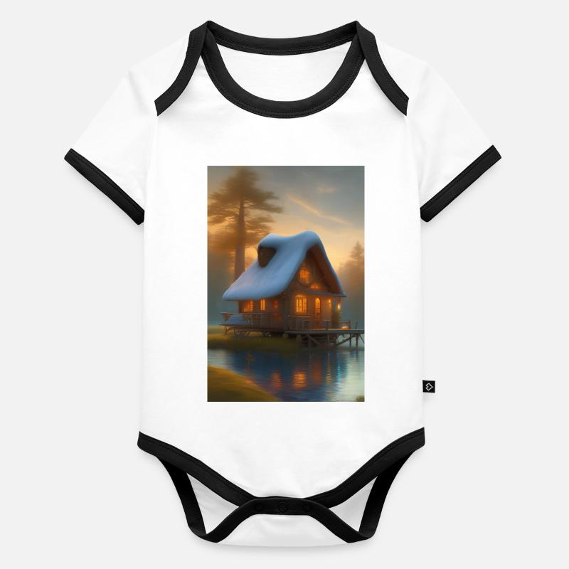 Charmante cabane au bord du lac Body Bébé bio contrasté manches courtes