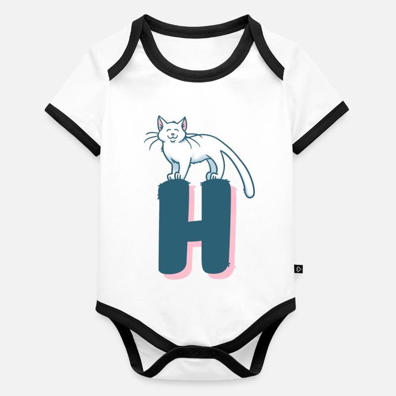 Lettre H du chat Body Bébé bio contrasté manches courtes