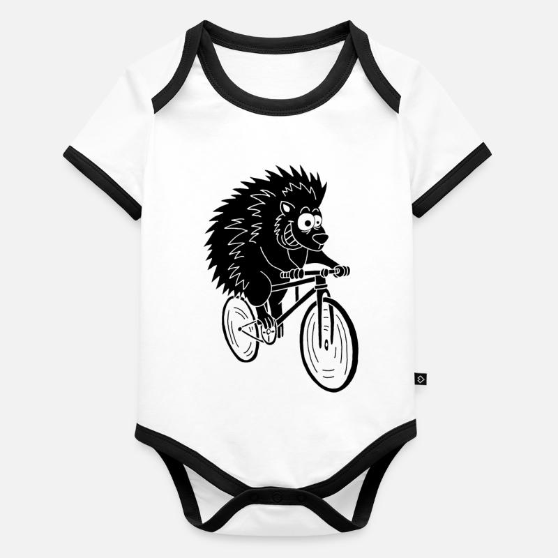Schwarzer Igel auf dem Fahrrad Baby Bio-Kurzarm-Kontrastbody