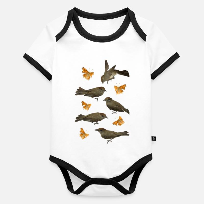 Fauvette à tête noire avec papillon C Body Bébé bio contrasté manches courtes