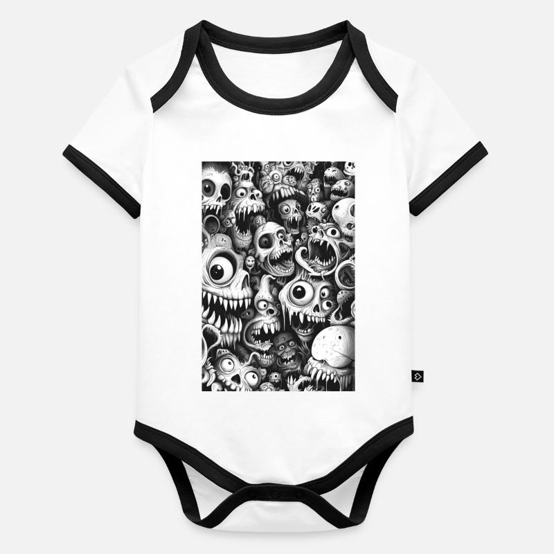 Schädelwimmel Monsterhorde Baby Bio-Kurzarm-Kontrastbody